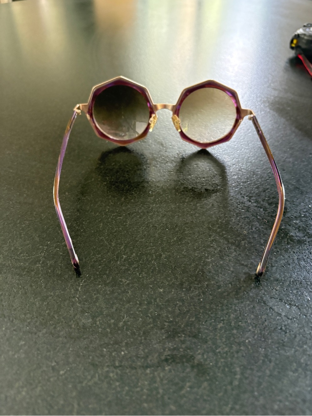 RAEN Purple Octagonal Sunglasses with Gold Accents
